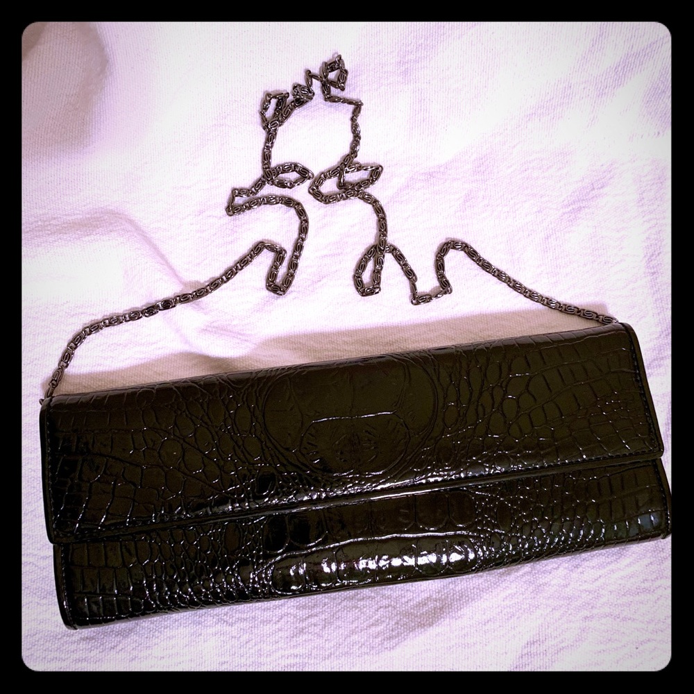 Aldo Black Patent Crocodile Leather Clutch